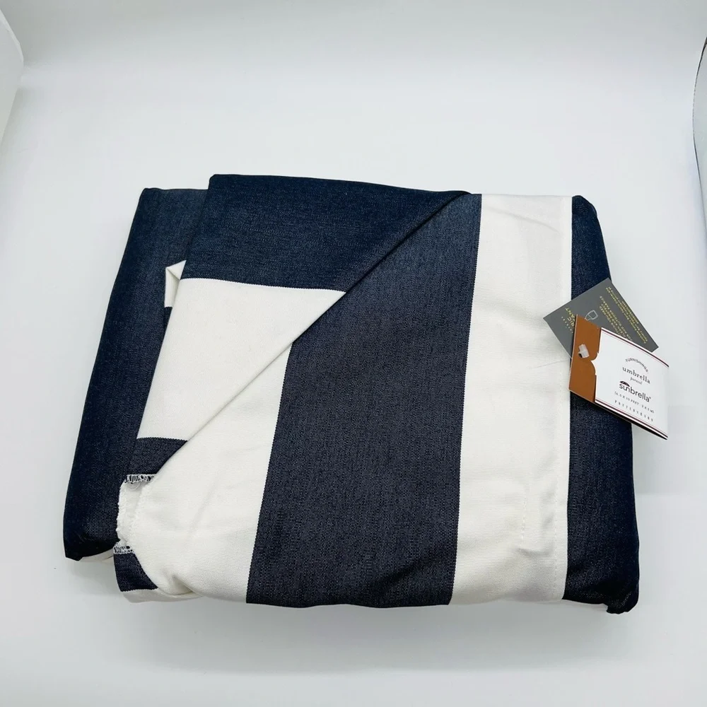 Pottery Barn Navy & White Striped Rectangular Umbrella Size 6.5 X 10 Feet NWT